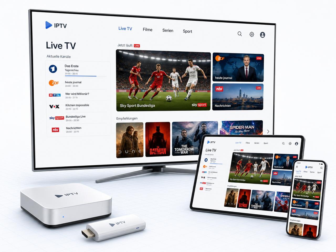 Streaming-Geräte: TV, Streaming-Stick, Box, Tablet und Telefon